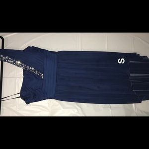 Navy one shoulder bedazzled high low dress